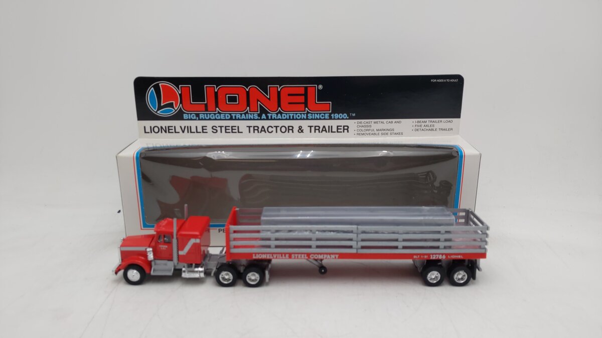 Lionel 6-12786 O Gauge 1:48 Red Lionelville Steel Tractor Trailer EX/Box