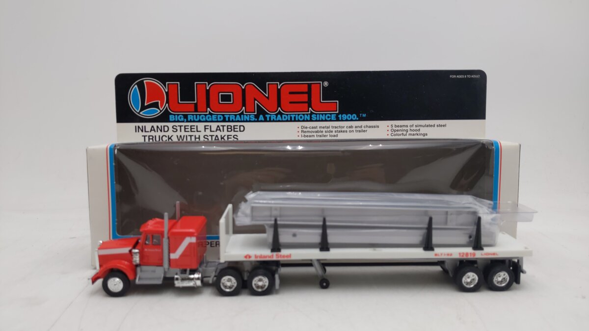Lionel 6-12819 O Gauge Inland Steel Flatbed Tractor Trailer W/Stakes #12819 EX/Box