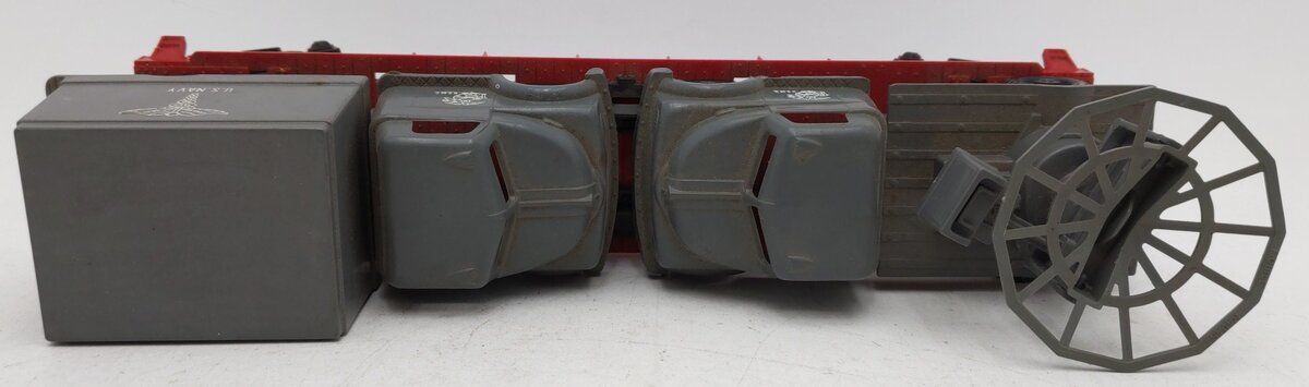 Lionel 6806 Vintage O Flatcar w/ USMC Radar Truck & Medical Box Truck VG