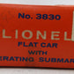 Lionel 3830 Vintage O Flatcar with Operating U.S. Navy Submarine VG/Box