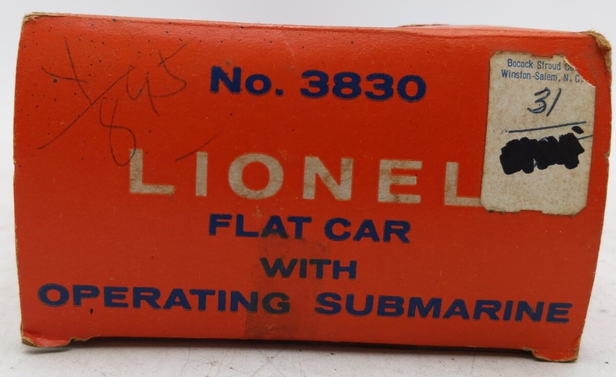 Lionel 3830 Vintage O Flatcar with Operating U.S. Navy Submarine VG/Box