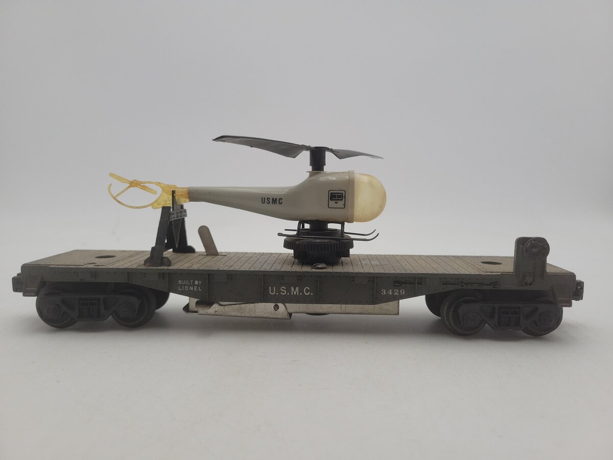 Lionel 3429 Vintage O USMC Operating Helicopter Car VG