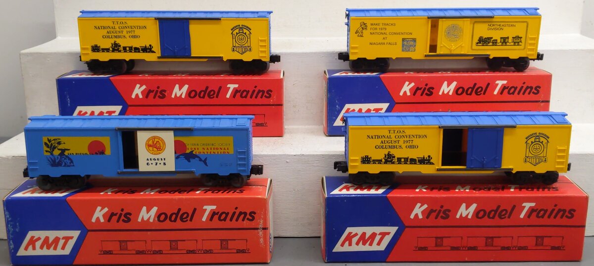 KMT O Gauge Toy Train Operating Society Boxcars #1981,1977,1977,1979 [4] VG/Box