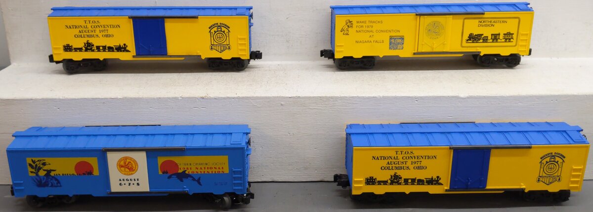KMT O Gauge Toy Train Operating Society Boxcars #1981,1977,1977,1979 [4] VG/Box