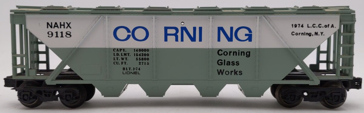 Lionel 6-9118 O Gauge LCCA-1974 Corning 4-Bay Covered Hopper EX