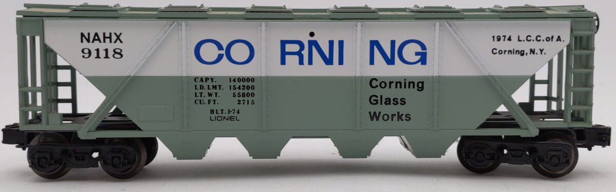 Lionel 6-9118 O Gauge LCCA-1974 Corning 4-Bay Covered Hopper EX
