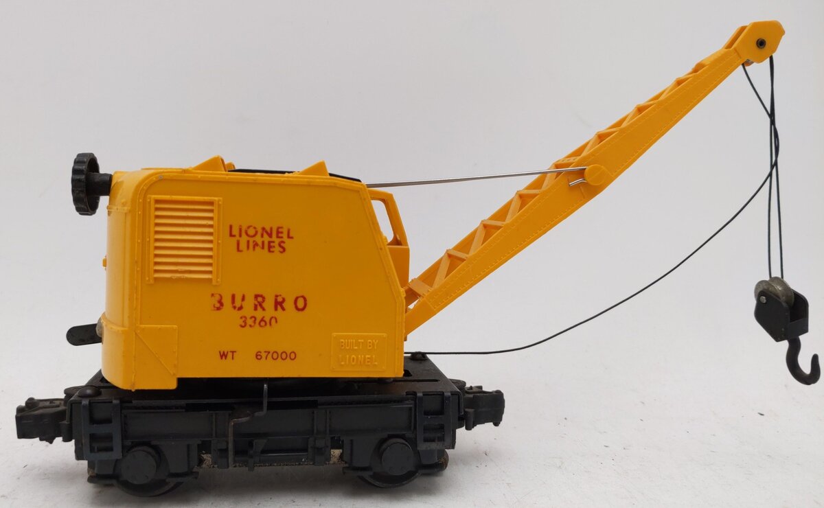 Lionel 3360 Vintage O Gauge Postwar Operating Burro Crane Car VG