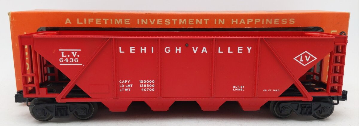 Lionel 6436 Vintage O Lehigh Valley Red 4-Bay Hopper VG/Box