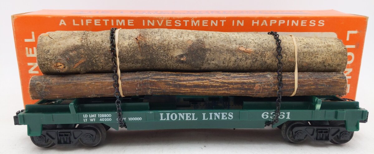 Lionel 6361 Vintage O Flatcar with 3 Chained Logs #6361 VG/Box