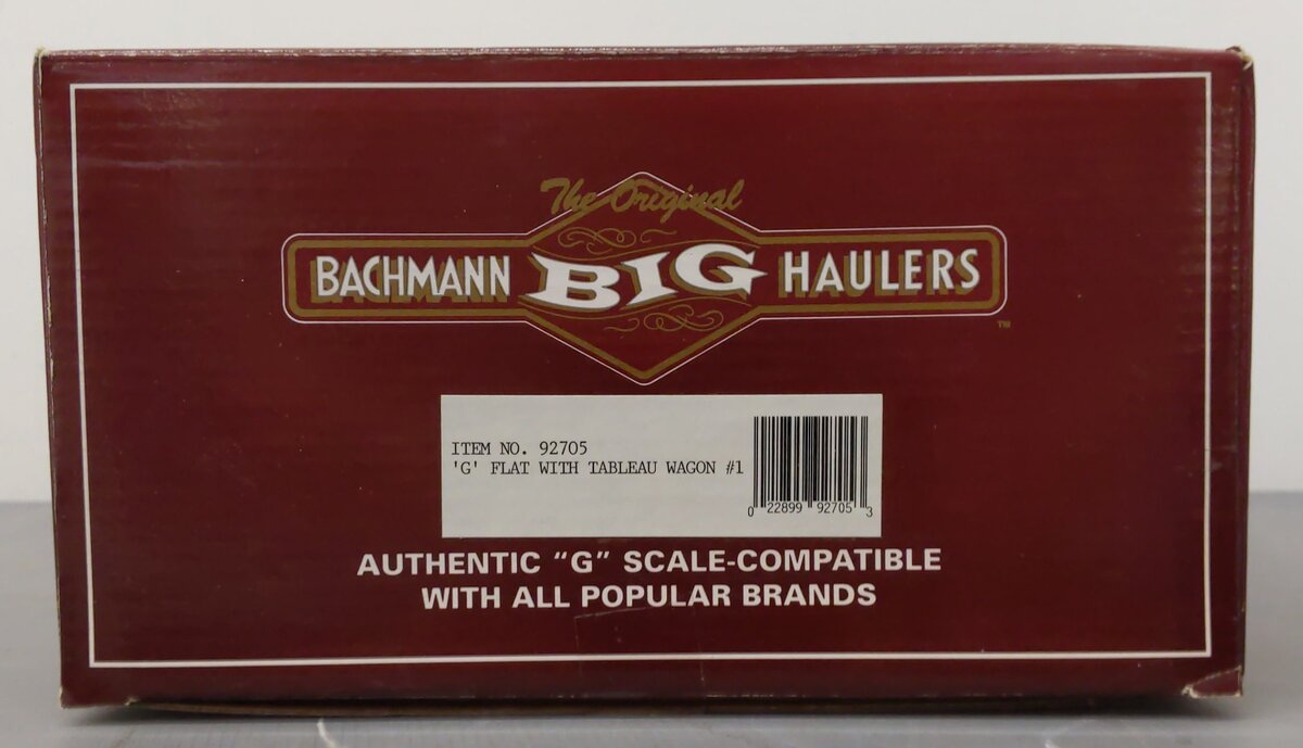Bachmann 92705 Flatcar with two Tableau Wagons-Metal Wheels EX/Box