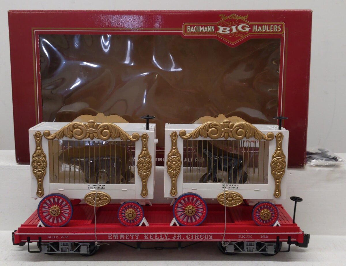 Bachmann 98372 G Scale Circus Flatcar with 2 Animal Cages NIB