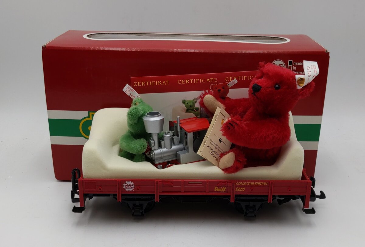 LGB 43100 G Scale Flatcar w/ Red & Green Steiff Bears NIB