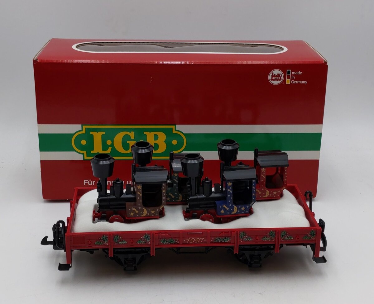 LGB 42100 G 1997 Christmas Flatcar w/4 Mini Trains Load NIB