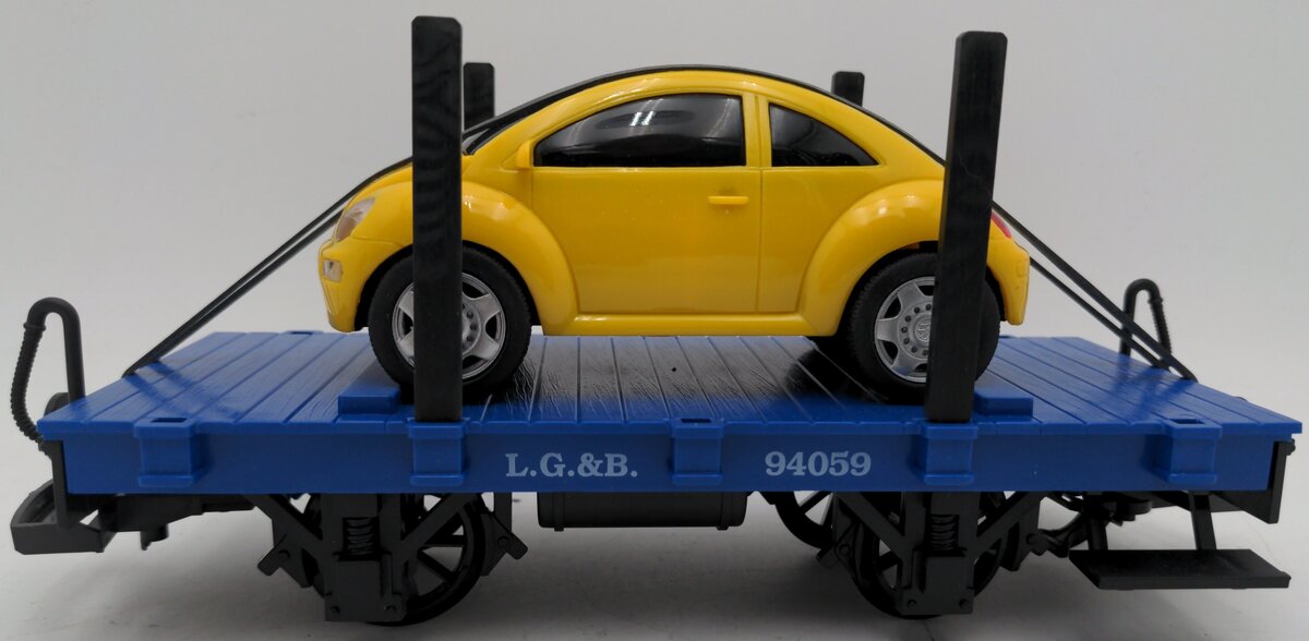 LGB 94059 G Scale Flatcar with Yellow VW Beetle #94059 EX/Box