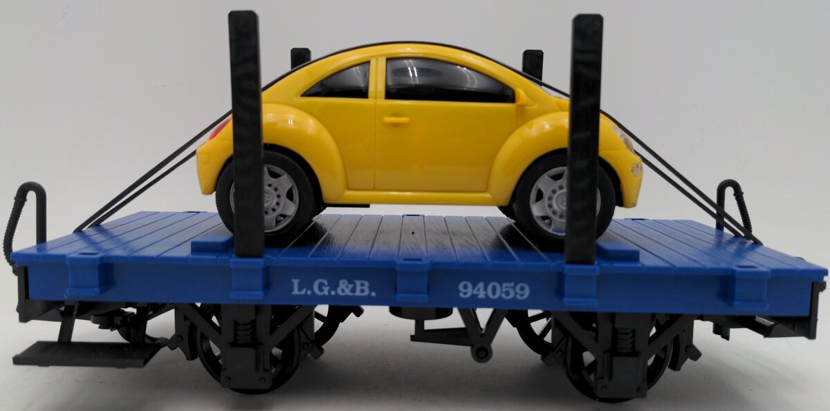 LGB 94059 G Scale Flatcar with Yellow VW Beetle #94059 EX/Box