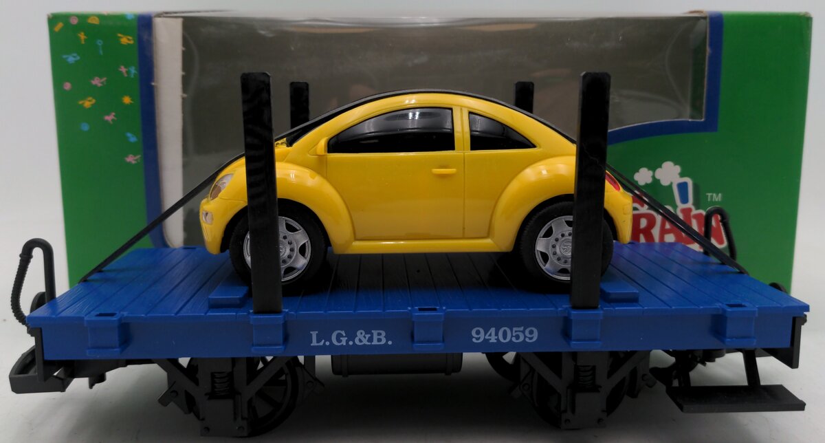 LGB 94059 G Scale Flatcar with Yellow VW Beetle #94059 EX/Box