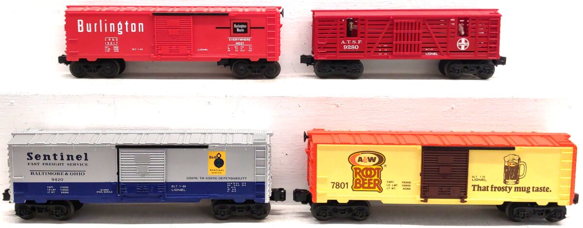 Lionel O Gauge Assorted Boxcars: 9420, 7801, 19217, 9280 [4] VG