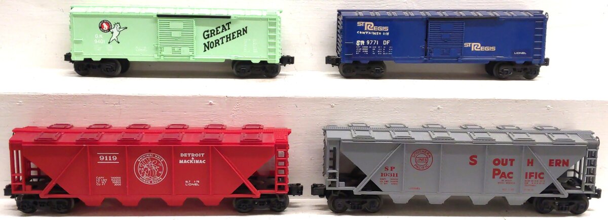 Lionel O Gauge Assorted Boxcars & Hoppers: 9771, 9401, 9119, 19311 [4] EX