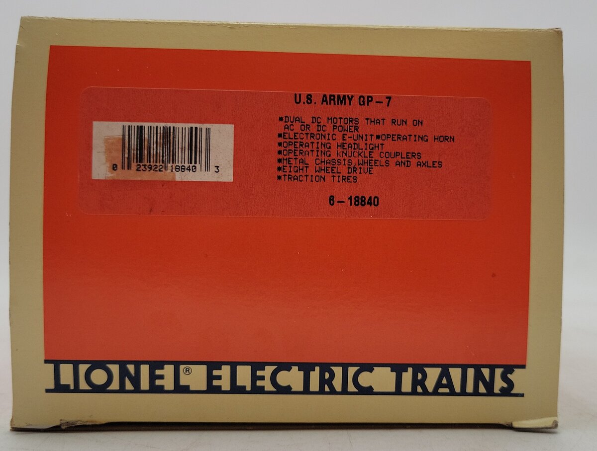 Lionel 6-18840 O Gauge U.S. Army GP-7 Diesel Locomotive #1821 EX/Box