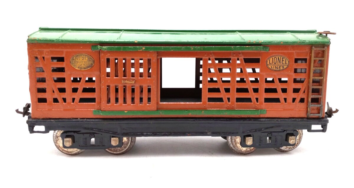 Lionel 213 Vintage Standard Gauge Tera Cotta & Green Cattle Car VG