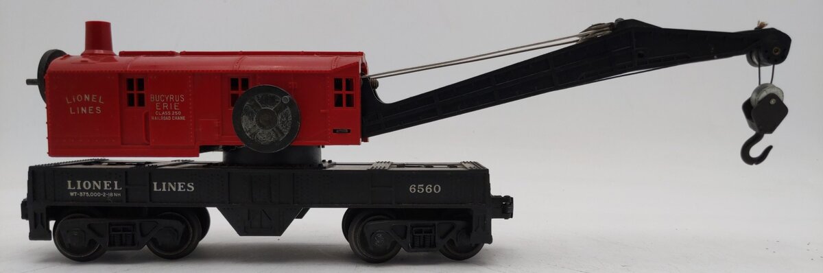 Lionel 6560-25 Vintage O Red Cab Bucyrus Erie Crane Car EX