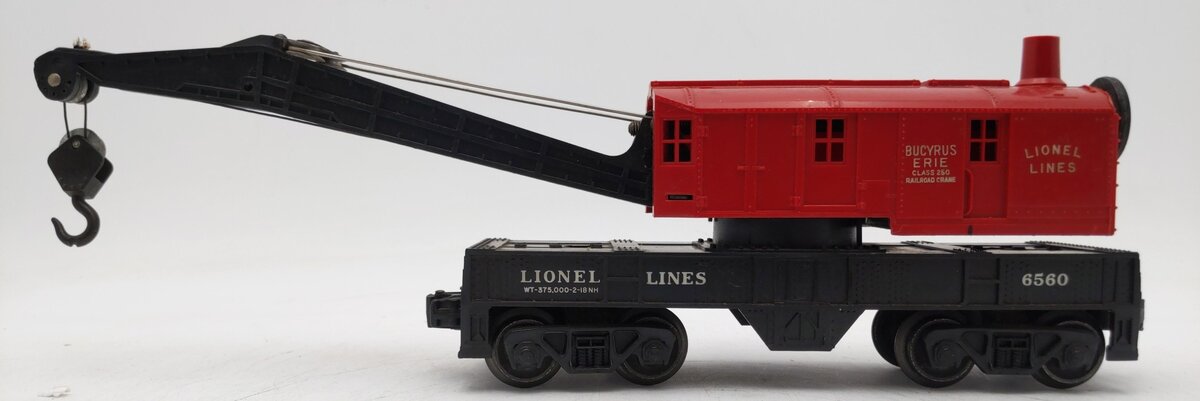 Lionel 6560-25 Vintage O Red Cab Bucyrus Erie Crane Car EX