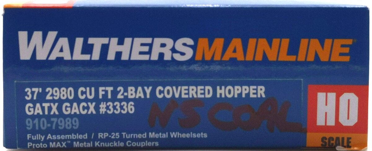 Walthers 910-7989 HO GATX 37' 2980 cu ft 2-Bay Covered Hopper RTR GACX #3336 LN/Box