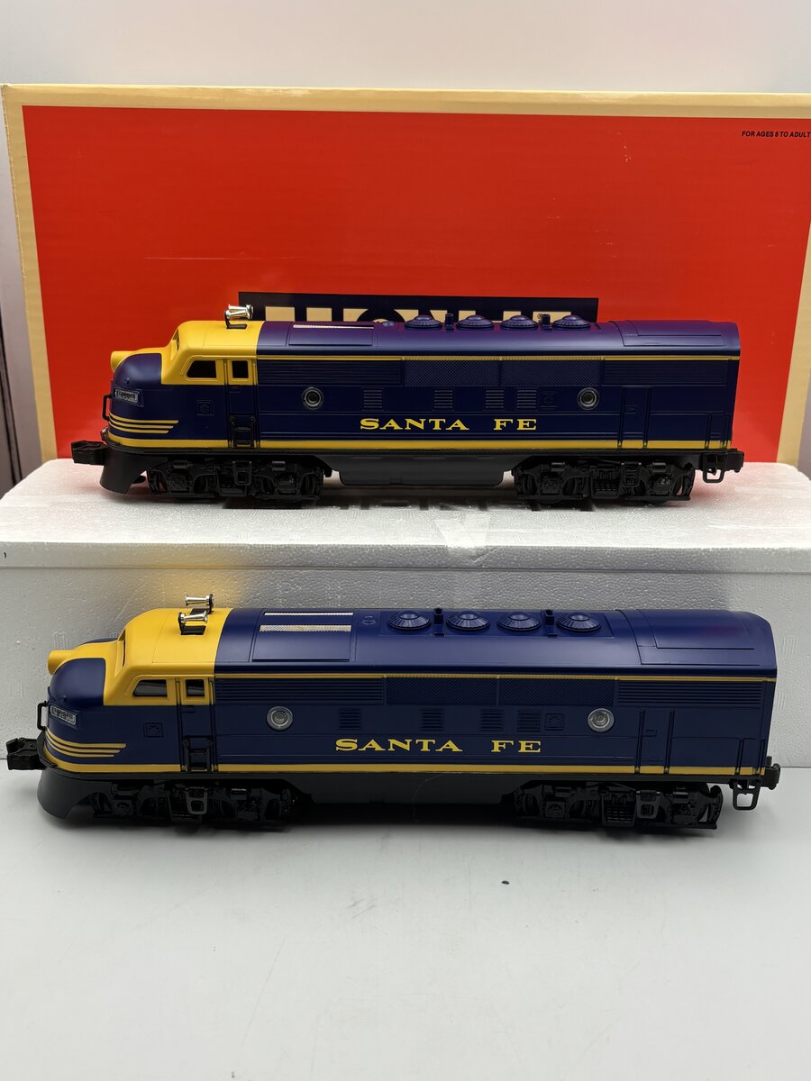 Lionel 6-18117 O Gauge Santa Fe Blue/Yellow F3 AA Diesel Set EX/Box