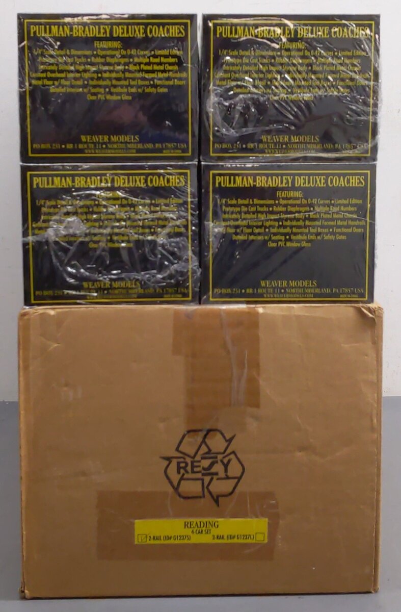 Weaver G1237S O Scale Reading Pullman-Bradley Coach Cars (Set of 4) - 2-Rail MT/Box