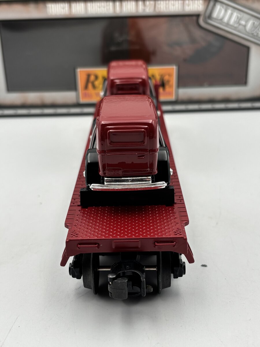 MTH 30-8303 O Gauge Milwaukee Road Die-Cast Flatcar w/Ertl '32 Panel Vans NIB