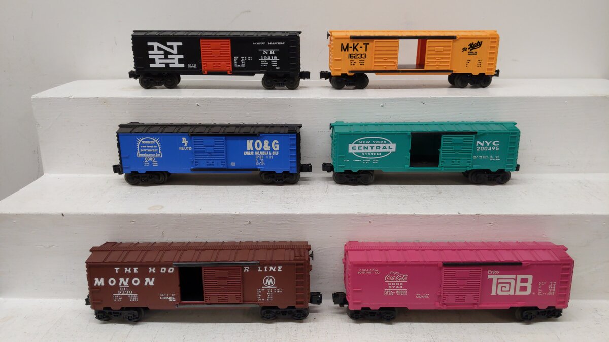 Lionel O Assorted Freight Cars 6-9230,6-39214,6-19218,6-16233,6-26255 [6] EX