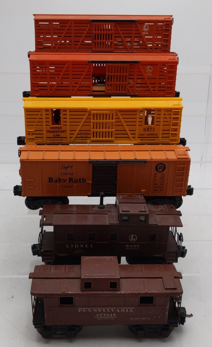 Lionel Vintage O Freight Cars: #2454, 3656, 6457, 477618, 6473, & 3656 [6] VG