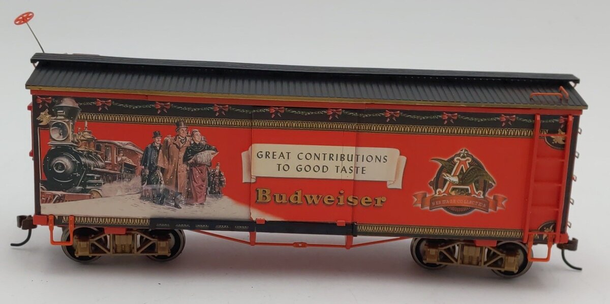 Hawthorne Village Budweiser HO gauge holiday express boxcar LN