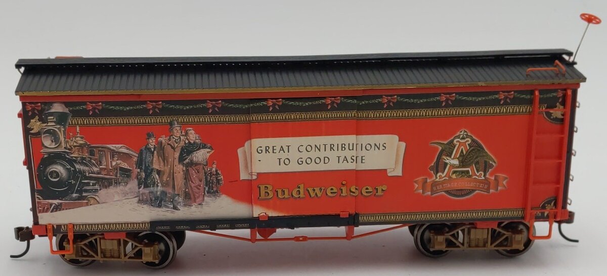 Hawthorne Village Budweiser HO gauge holiday express boxcar LN