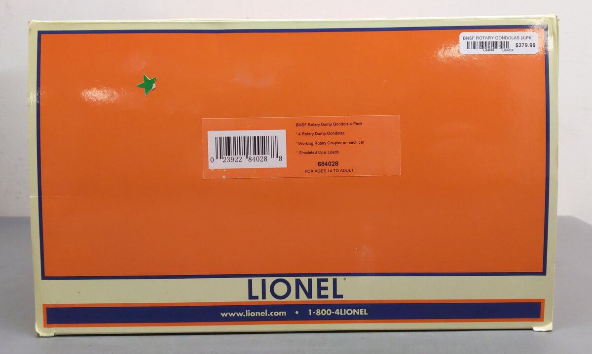 Lionel 684028 O Gauge BNSF Rotary Dump Gondola 4-Pack NIB