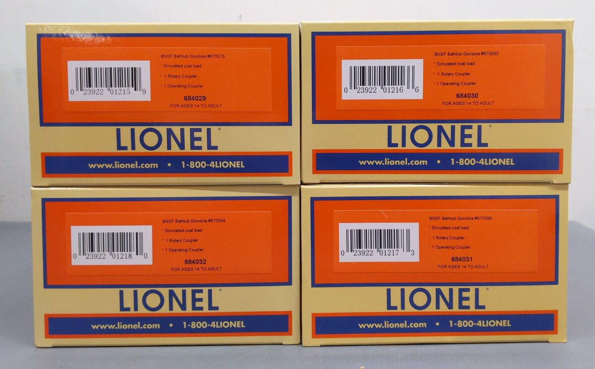 Lionel 684028 O Gauge BNSF Rotary Dump Gondola 4-Pack NIB