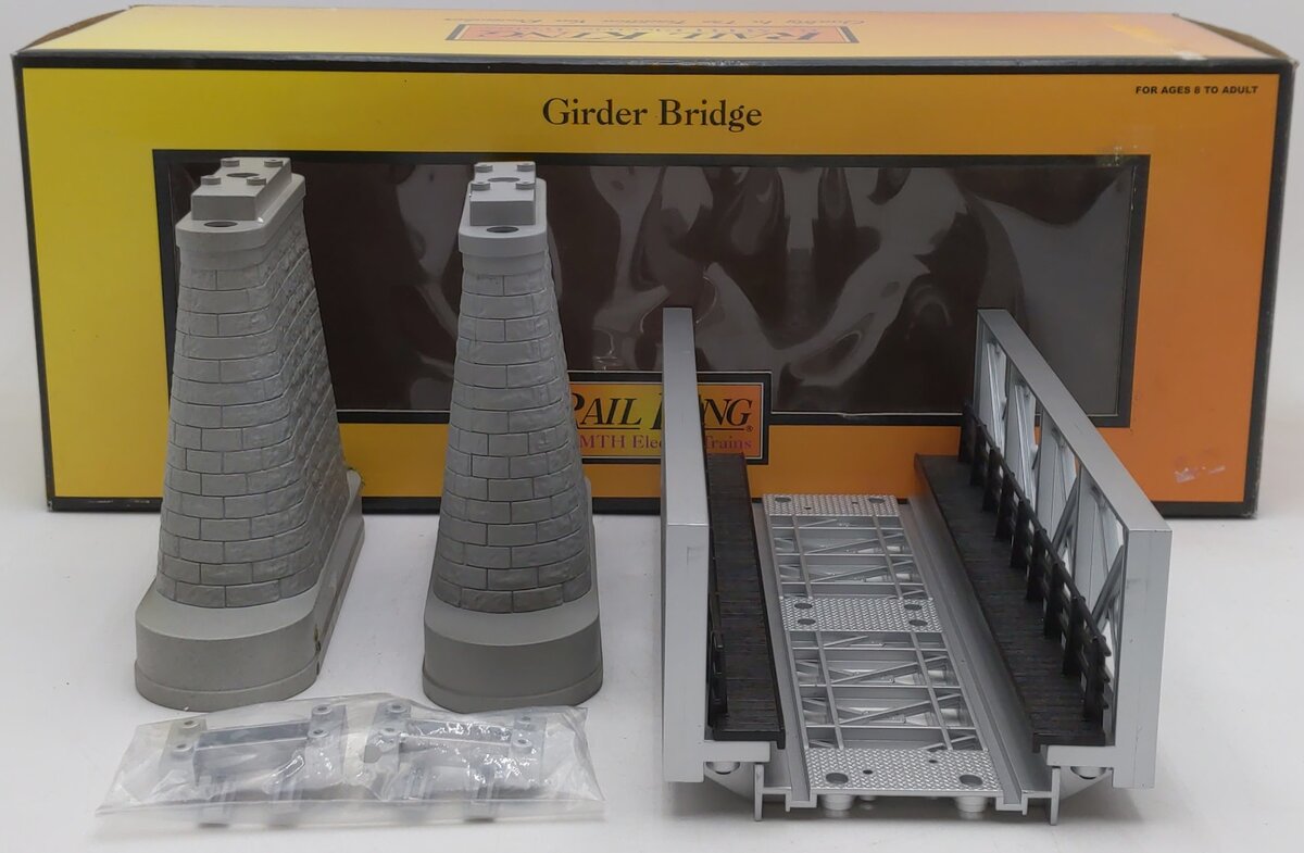 MTH 40-1014 O Gauge Silver Girder Bridge & 8" Bridge Piers EX/Box