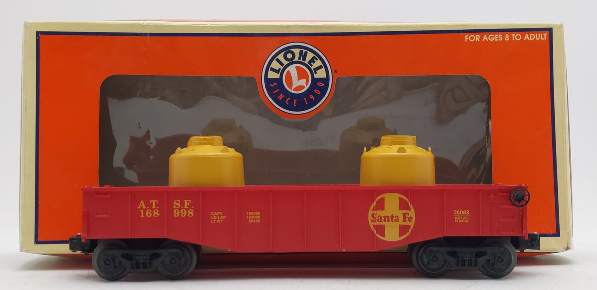 Lionel 6-36083 O Gauge Santa Fe Gondola w/Canisters #168998 EX/Box