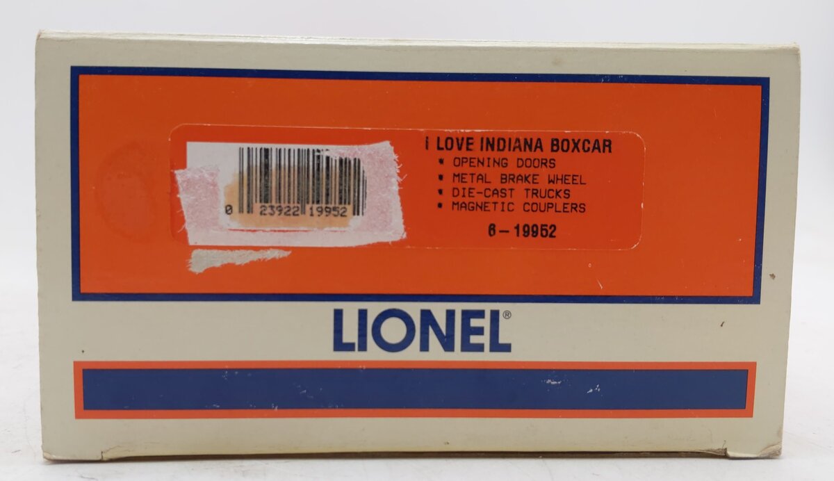 Lionel 6-19952 O Gauge I Love Indiana Boxcar #9700 EX/Box