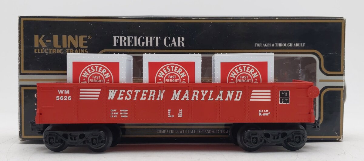K-Line K5626 O Gauge Western Maryland Gondola w/Crates EX/Box