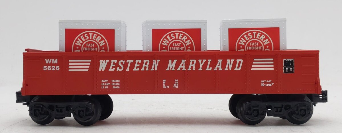 K-Line K5626 O Gauge Western Maryland Gondola w/Crates EX/Box