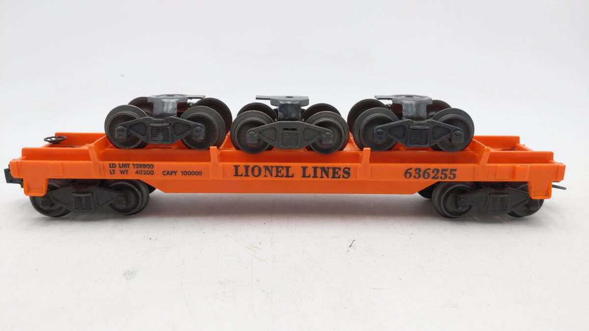 Lionel 6362-55 Vintage O Flat Car w/ 3 Trucks--Serif Letter Version VG/Box
