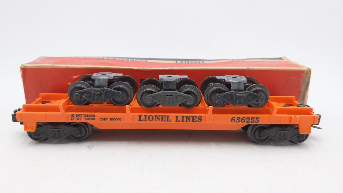 Lionel 6362-55 Vintage O Flat Car w/ 3 Trucks--Serif Letter Version VG/Box