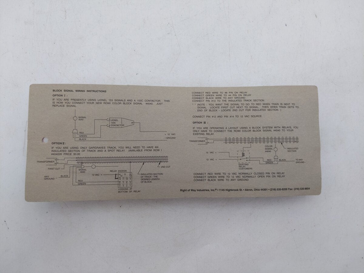 Right O' Way 4040 O Scale Block Signal w/Wiring EX/Box