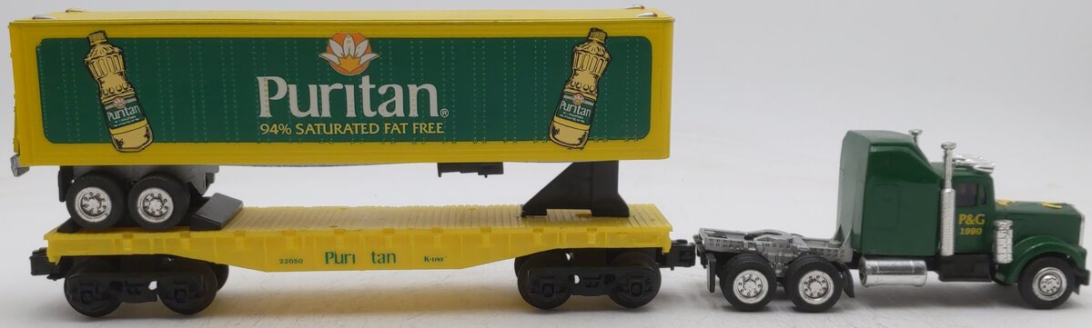 K-Line K22050 Puritan Flatcar w/Tractor Trailer VG/Box