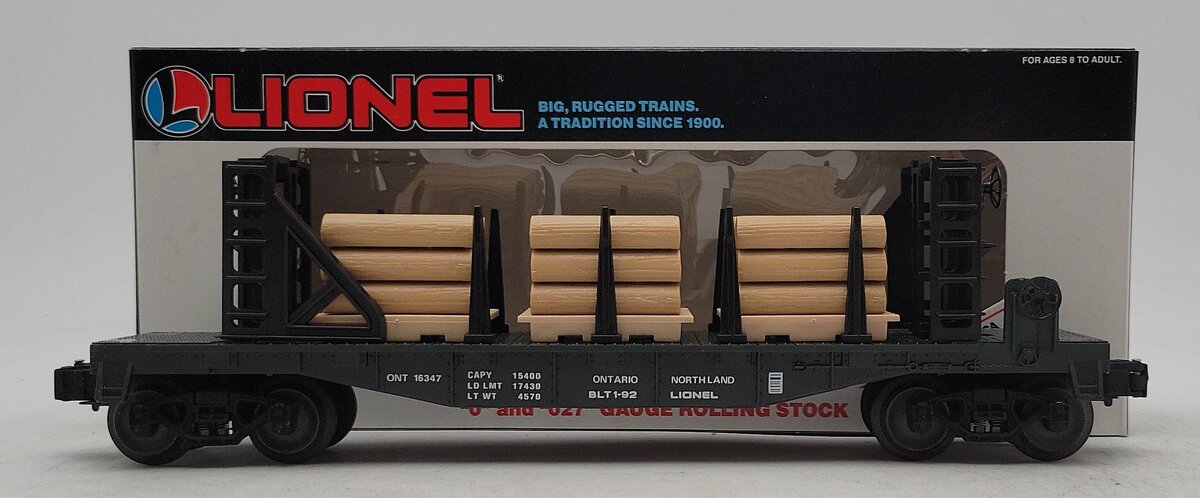 Lionel 6-16347 O Gauge Ontario Northland Bulkhead Flat w/Wood Load LN/Box