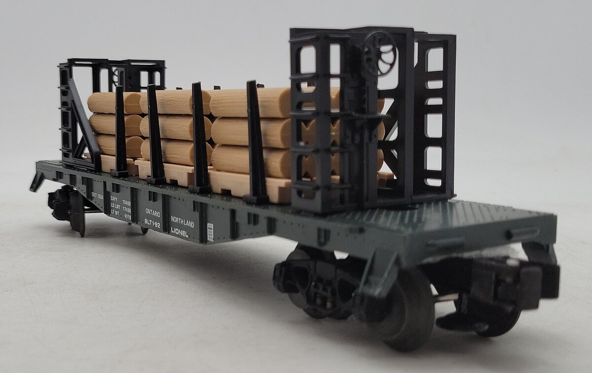 Lionel 6-16347 O Gauge Ontario Northland Bulkhead Flat w/Wood Load LN/Box