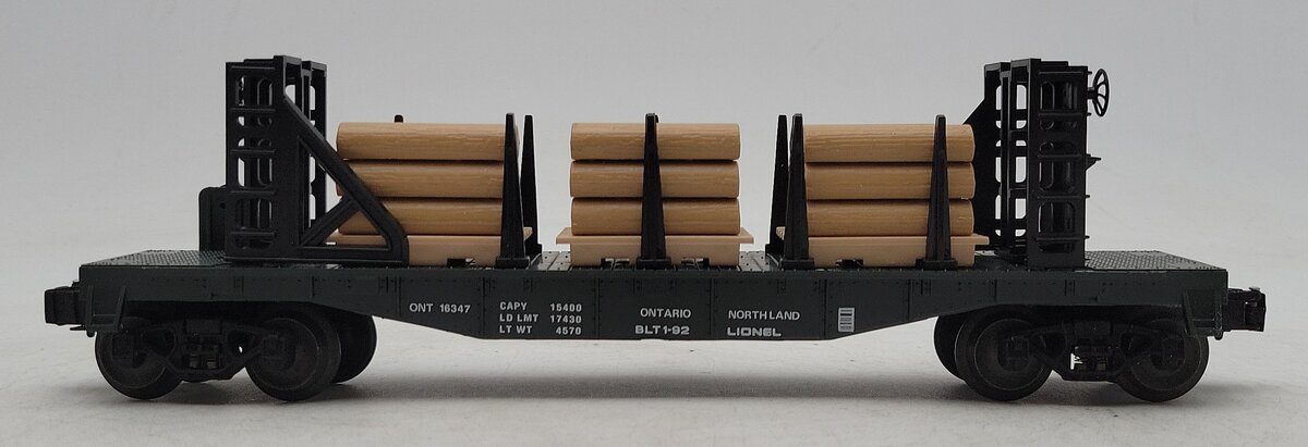 Lionel 6-16347 O Gauge Ontario Northland Bulkhead Flat w/Wood Load LN/Box