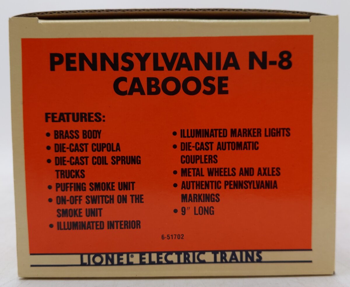 Lionel 6-51702 O Gauge BRASS Pennsylvania N-8 Smoking Caboose #478039 EX/Box