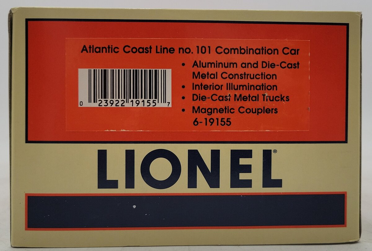 Lionel 6-19155 O Gauge Atlantic Coast Line Aluminum Combination Car #101 NIB